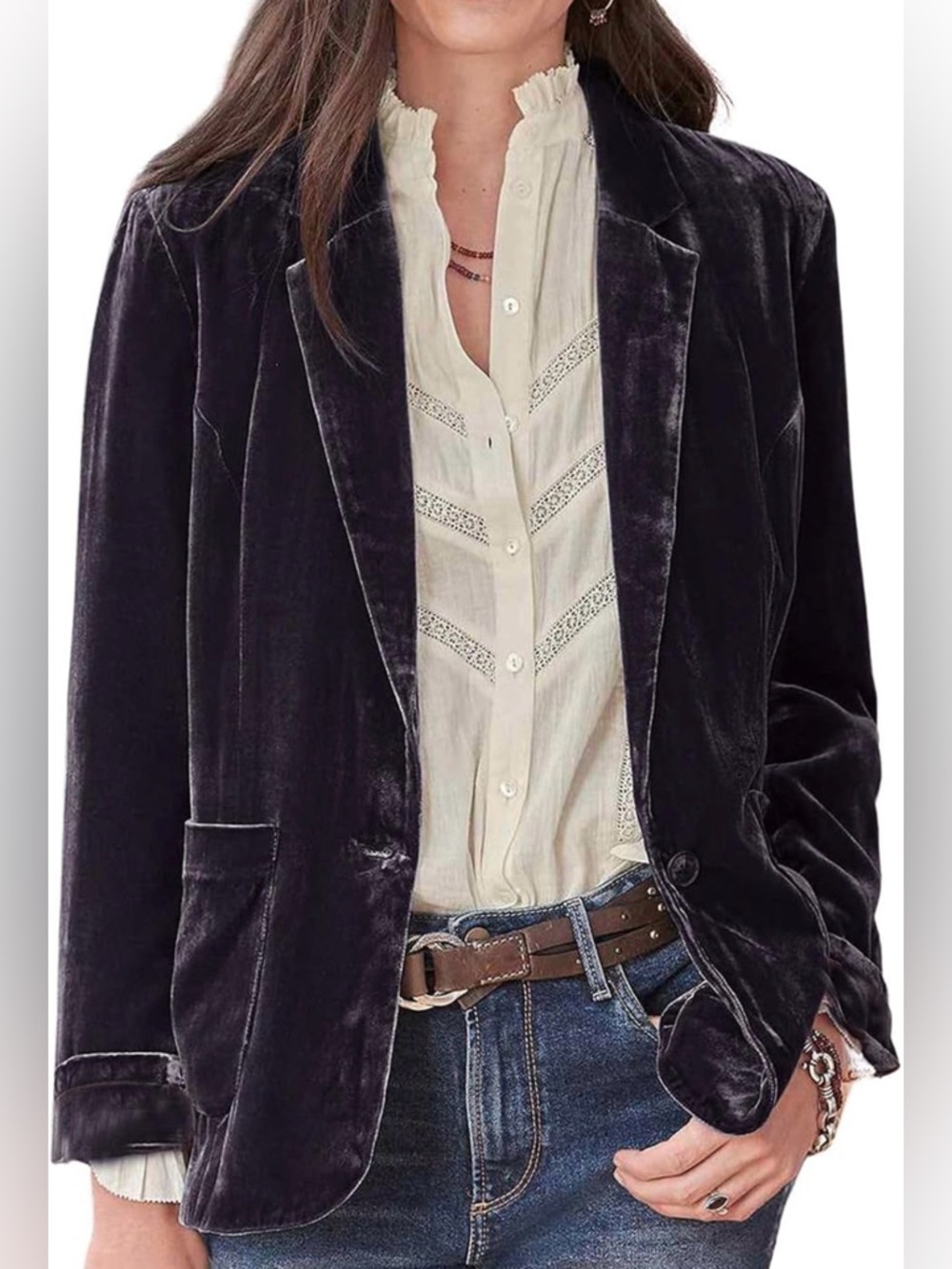 CHARTOU Casual 1 Button Velvet Jacket Women Velvet Cardigan Blazer size 2X